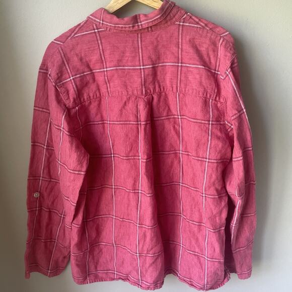 Vintage Studio Works Womens Button Down Size XL 100% Linen Plaid Pink - Picture 2 of 9